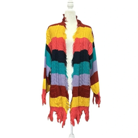 Peach Love California Women's Multi-color Oversized Knit Cardigan Sweater Small - Picture 5 of 11